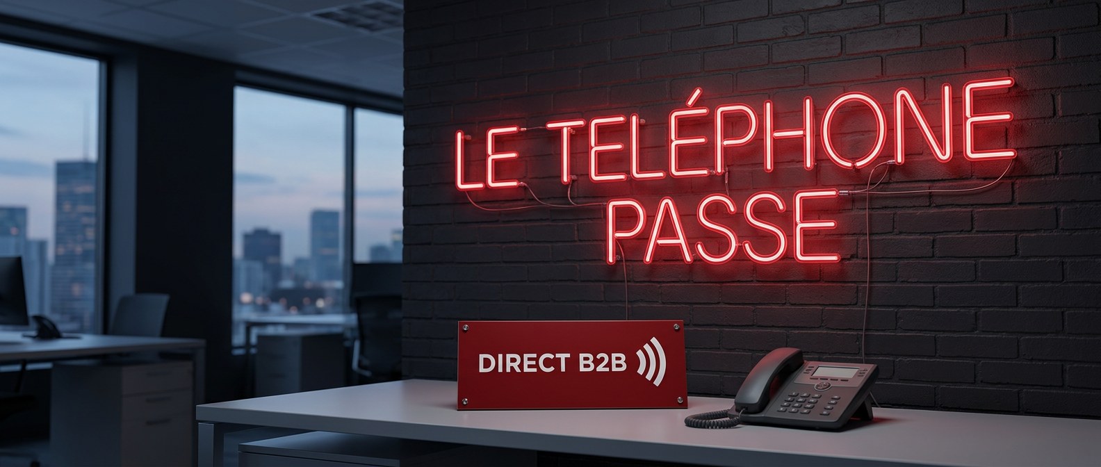 Enseigne au néon rouge Le téléphone passe dans un bureau au crépuscule