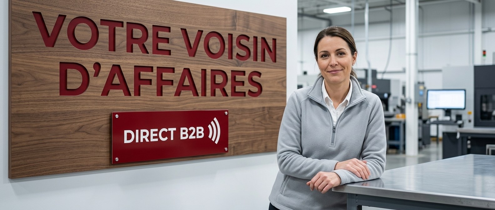 Panneau de bois gravé Votre voisin d'affaires dans une usine québécoise