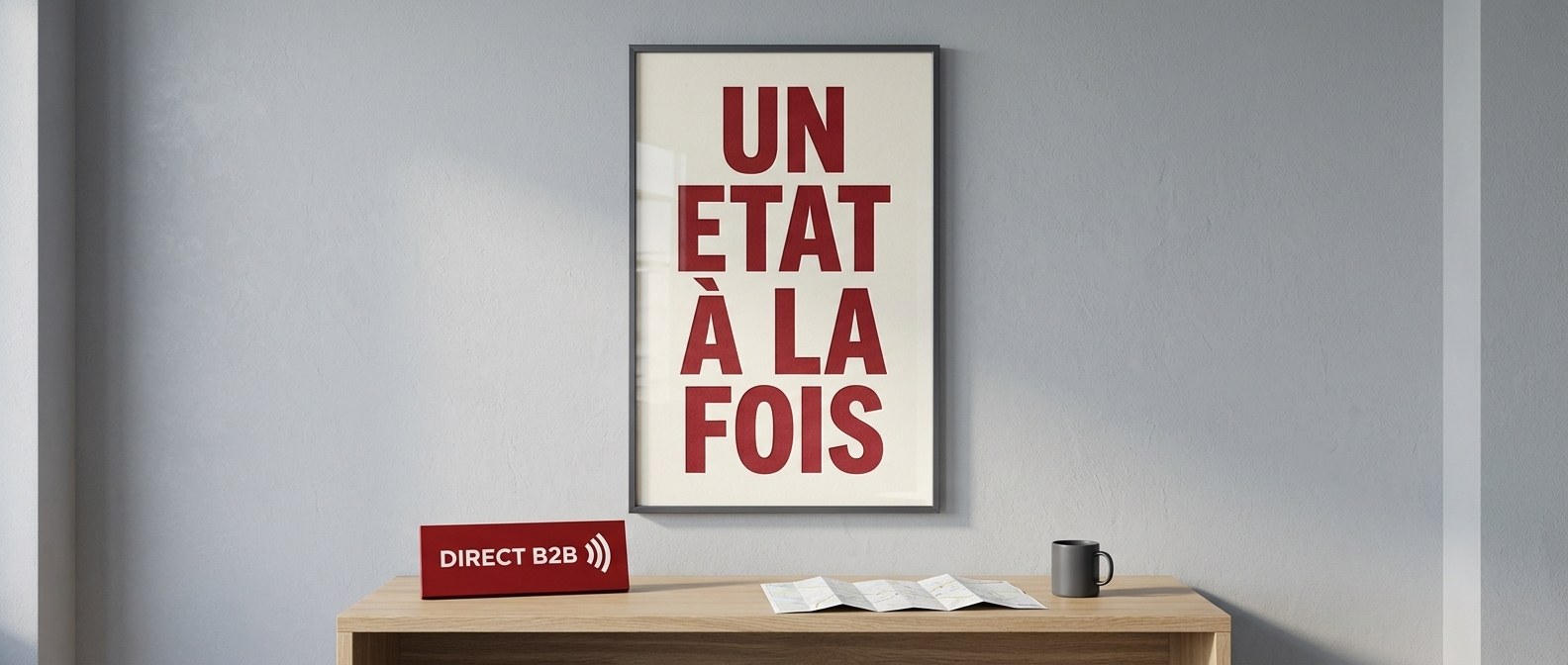 Affiche encadrée Un État à la fois posée sur une console